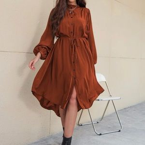 Solid rust orange long sleeve dress from SHEIN